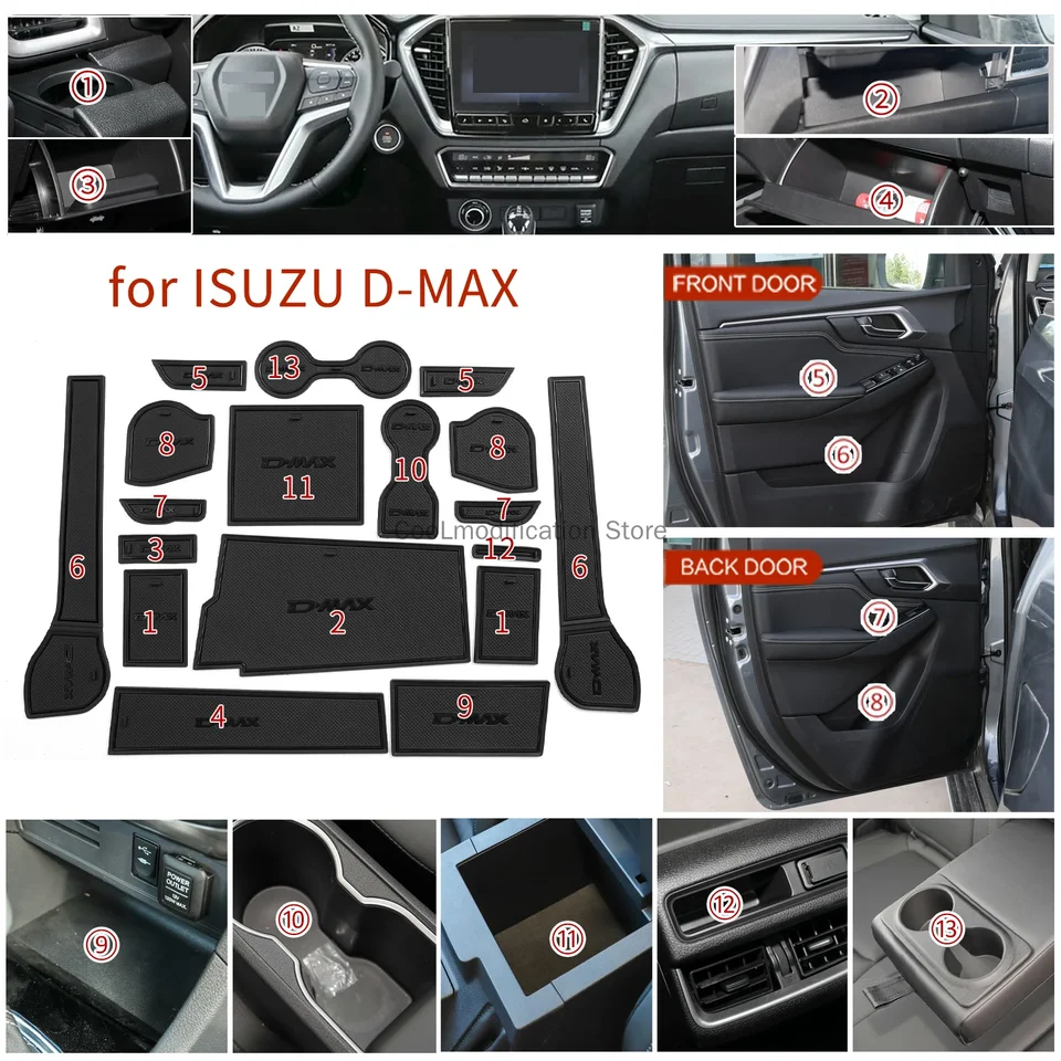 Protišmyková brána Pohár podložky pre rohož pre Isuzu D-Max 2021-2023 Dmax Non-Slip Dvers Groove Pad Car Interiérový príslušenstvo Coaster Coaster