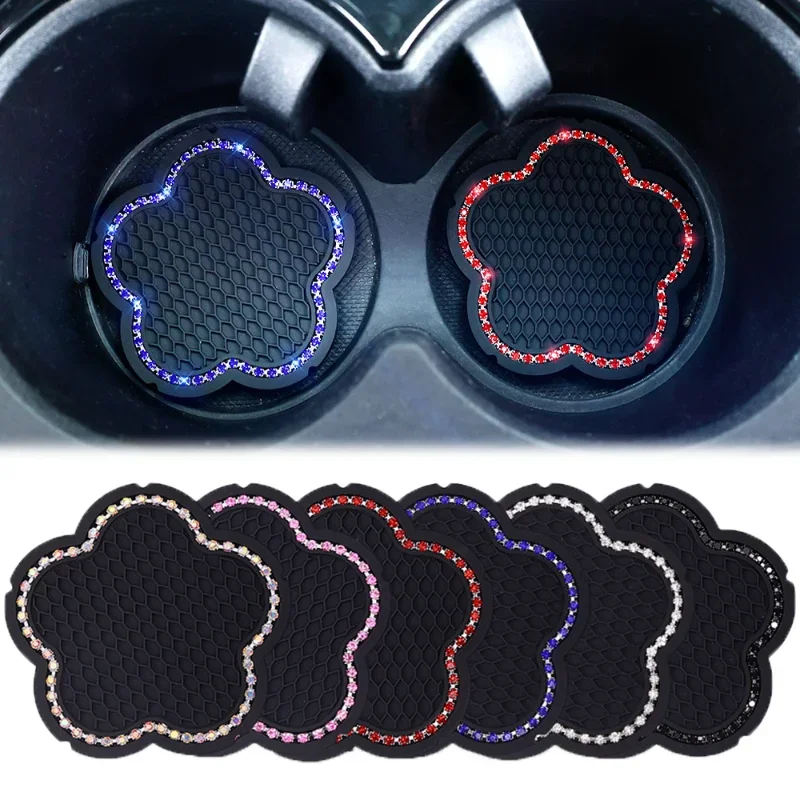 Protišmykové auto coaster silikagél vodná voda pohár podložky slivky kvet Styling vložený diamantový kamienok kamienok bling bling bling nekĺzanie nápojov rohože