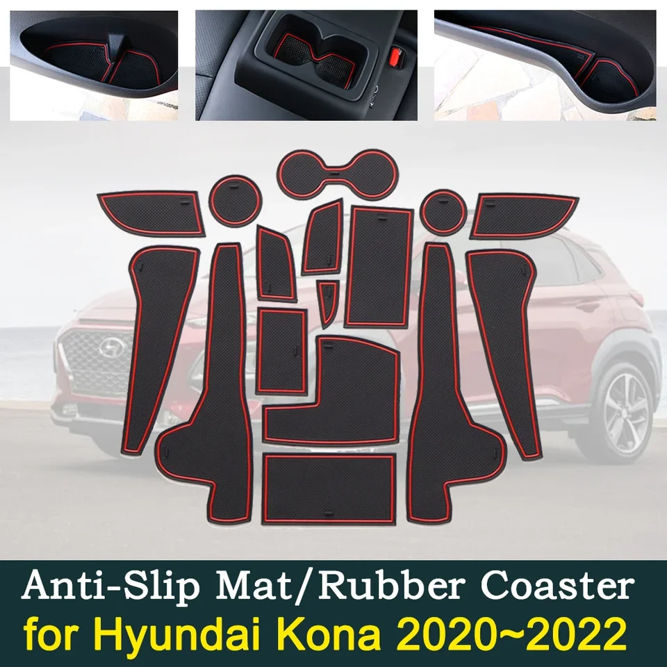 Protišmykové gumové prachovo odolné v bráne slot pre hradlicu pre Hyundai Kona n OS Kauai 2020 2021 2022 Groove Coasters Coasters Auto príslušenstvo nálepky