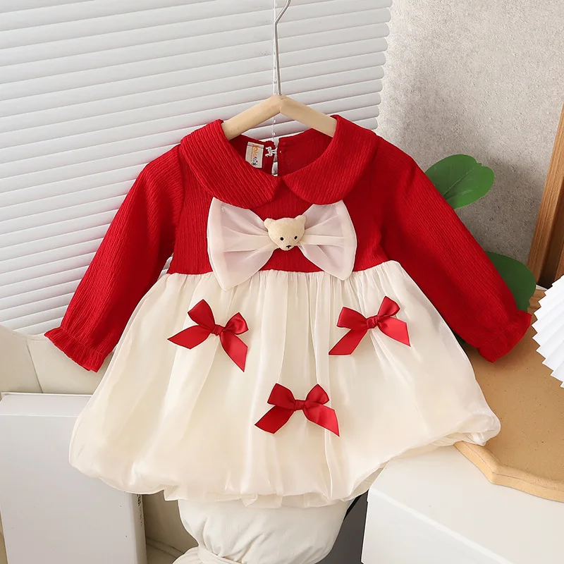 Prowow batoľa dievčatá šaty Patchwork roztomilý medvedí decoartion organza šaty pre novorodencov
