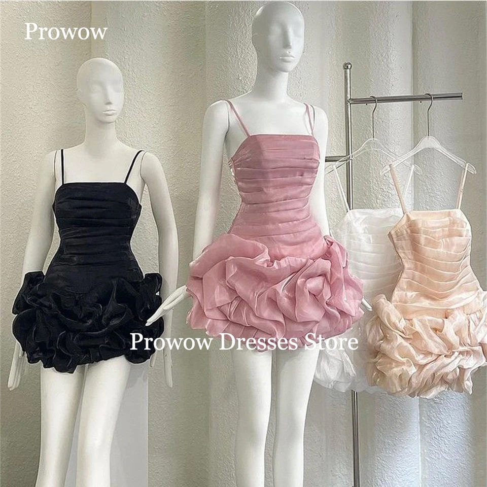 Prowow Sexy Pleats Rovné krátke plesové kokteilové šaty prispôsobené rukávom Mini svadobné šaty špagety špagety
