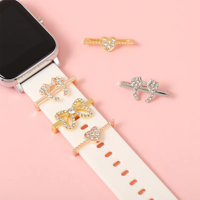 Prsteň dekoratívne kúzla pre Apple WatchBand Heart Bow-uzly Stud Charm šperky klince pre iWatch remienok náramok