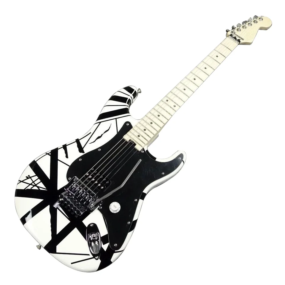 Pruhovaná séria biela s čiernymi pruhmi elektrická gitara