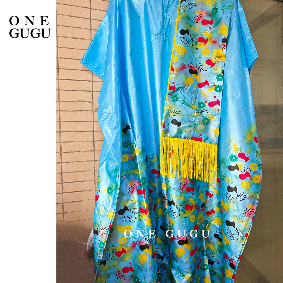 Prvá kvalita zapaľovacia tlač Africká tradičná dashiki svadobné šaty Blue Bazin Riche Boubou s Tassel Shawl