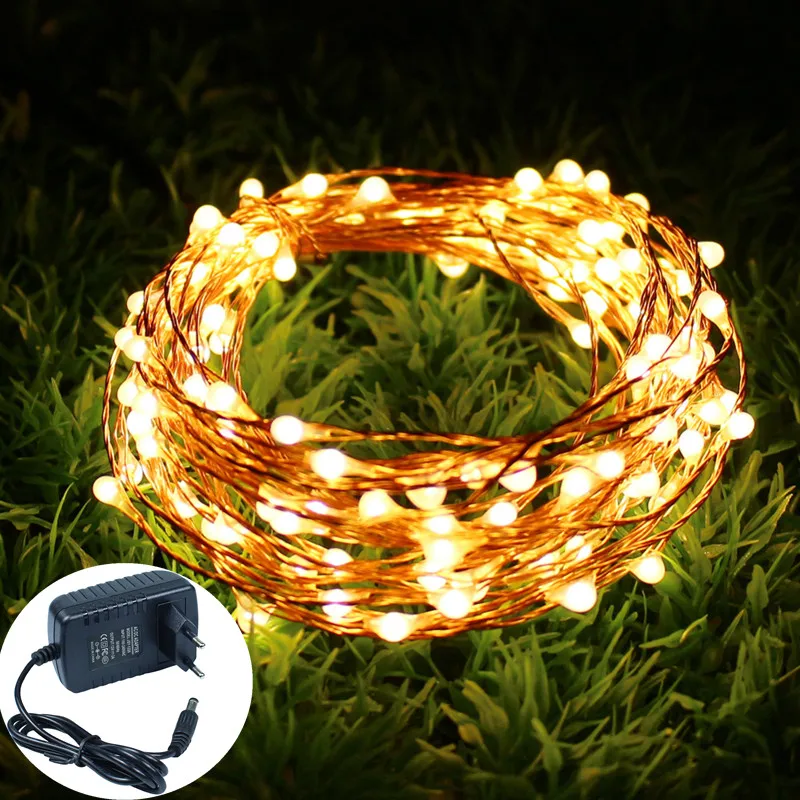 Prázdninové LED String Light 12v 10m 20 m 30 m 50 m medených drôtov hviezdne lano nepremokavé flexibilné rozprávkové lampy Party Garde Ozdob