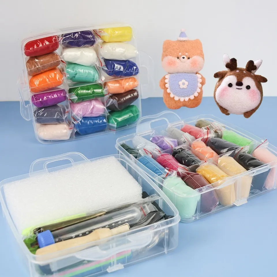 Prémiová ihlová plstená vlnená súprava sada zvierat DIY Craft Supplies s výučbou vlnenej plsti a nástrojom pre kreatívne ručne vyrábané darčeky