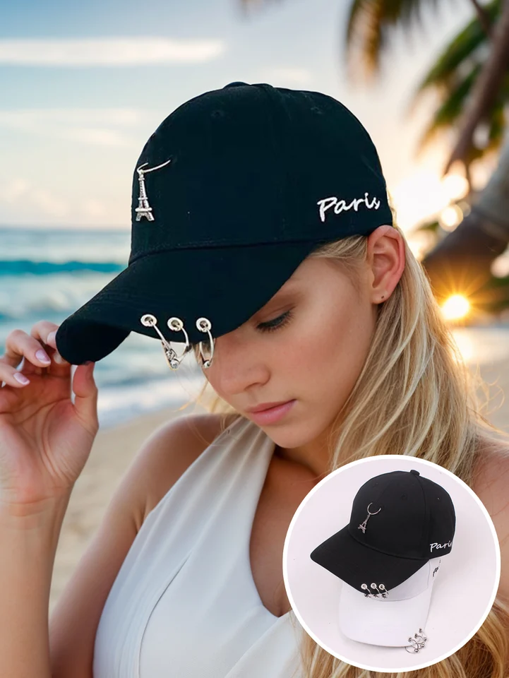 Príležitostná baseballová čiapka so železnými prsteňmi Iron Tower Hip Hop nastaviteľná športová slnečná klobúk, pevná farebná unisex baseballová klobúk vonkajší turis