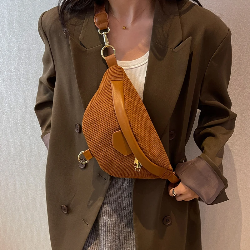 Príležitostné corduroy crossbody taška pre ženy fanny pas balenie jednoduchý cestovný telefón kabelka veľké plátno pasáre v taške banán bedrový remeň
