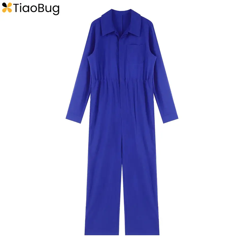 Príležitostné dámske kombinézy pokrývajúce s dlhým rukávom Pevná farba Turnwow-Down golier gombíka Romper móda módna práca cestovanie dovolenky Homewear