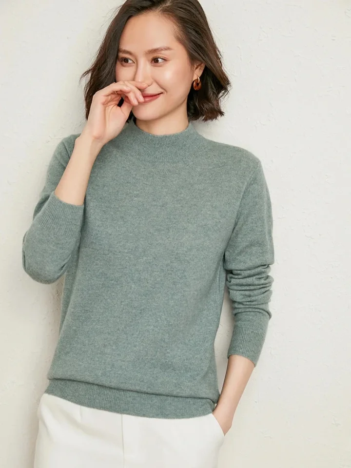 Príležitostné jarné jesenné ženské sveter 2024 pletené pulVery Mock krk Solid Cashmere pletené základné neformálne košele na dne spodnú časť jumper