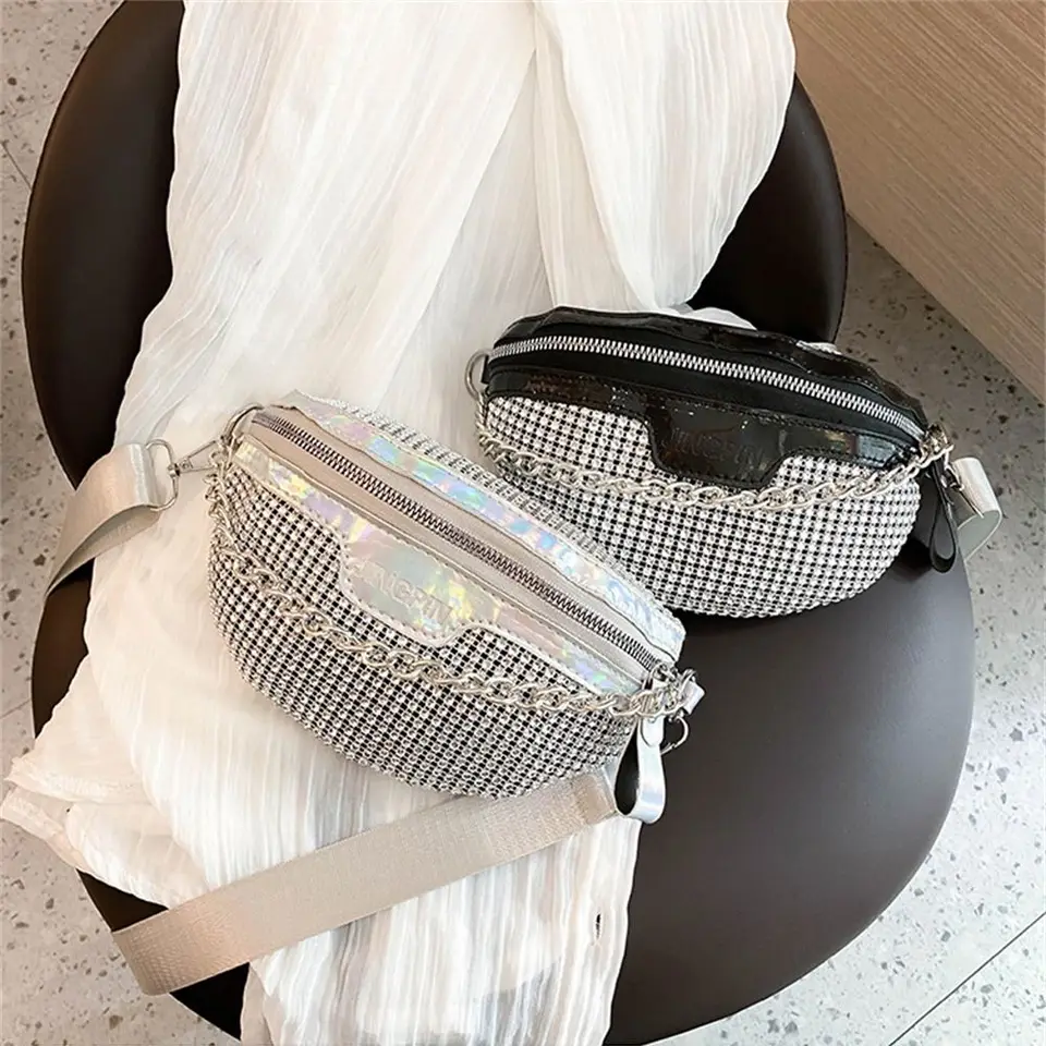 Príležitostné kamienky Balenie pása Leskiny Crystal Fanny Balíčky Crossbody Bags Večer