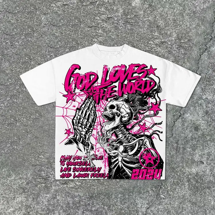 Príležitostné krátke rukávy Boh miluje svetovú grafiku 100% bavlnené tričko Men Y2K Krátke rukávy nadmerne veľké tričká Streetwear Women Tops