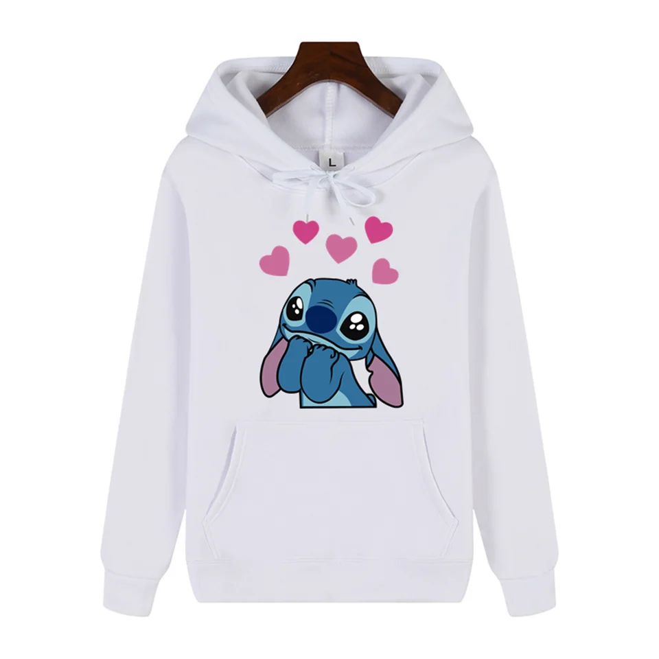 Príležitostné mužské špičkové kvalitné Disney Stitch Small Love Print Autumn/zima hrubá teplá ulica módna mikina
