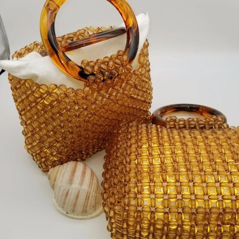 Príležitostné transparentné ručne vyrábané hnedé korálkové ručne tkané dámske tašky 2023 Summer Beach tote tašky pre ženy vintage dochádzajúce kabelky