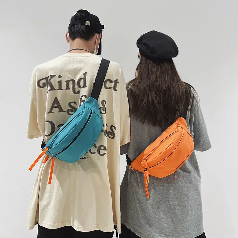 Príležitostné trendové pásové tašky pre mužov v štýle uličky Ženy BAGS BAGS VEĽKÁ kapacita NYLONALA BADLE UNISEX HIP HOP HOP CROSDBLY HRUCH