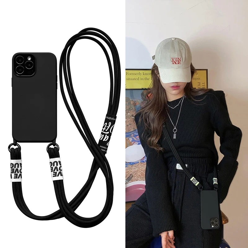 Prípad Luxury Crossbody Lanyard Strap pre Samsung Galaxy A16 A36 A06 A55 A35 A15 S24 Fe S25 Ultra farebný silikónový mäkký kryt silikónu