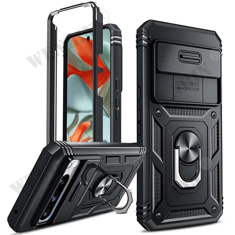 Prípad pre Google Pixel 9 PRO XL 8 6 Pro 9a 7a 8a High Duty s fotoaparátom 360 stupňov rotát kicksta -odolný voči nárazu