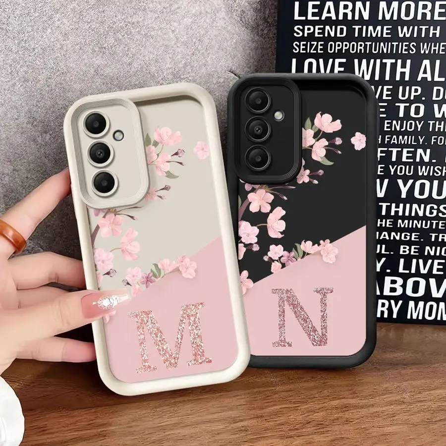 Prípad pre Samsung A54 A52 A14 A53 A12 A13 A23 A71 A34 A51 A13 A33 A15 A32 A22 A55 A24 A24 Silikónový puzdro Pink Pink Flowers Letter