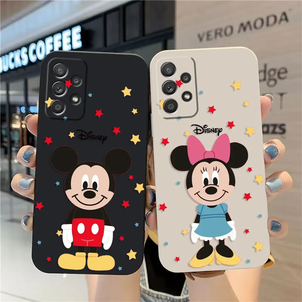 Prípad pre Samsung Galaxy A91 A73 A72 A71 A53 A52 A51 A42 A33 AO3S 4G 5G Simple Liquid Silikone Case Mickey Minnie Mouse Cartoon