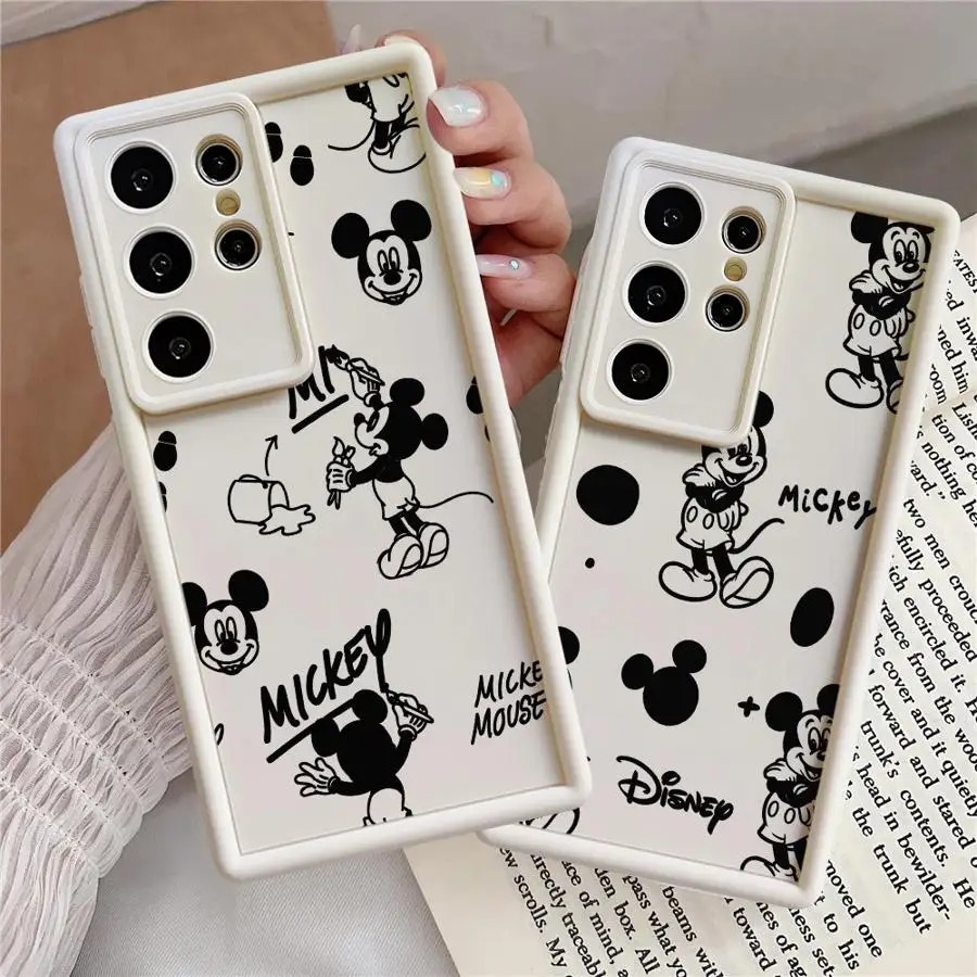 Prípad pre Samsung S23 S24 S22 S25 Ultra S20 Fe S21 Plus nárazový ochranný telefón Silikónový škrupina Disney Mickey Cartoon