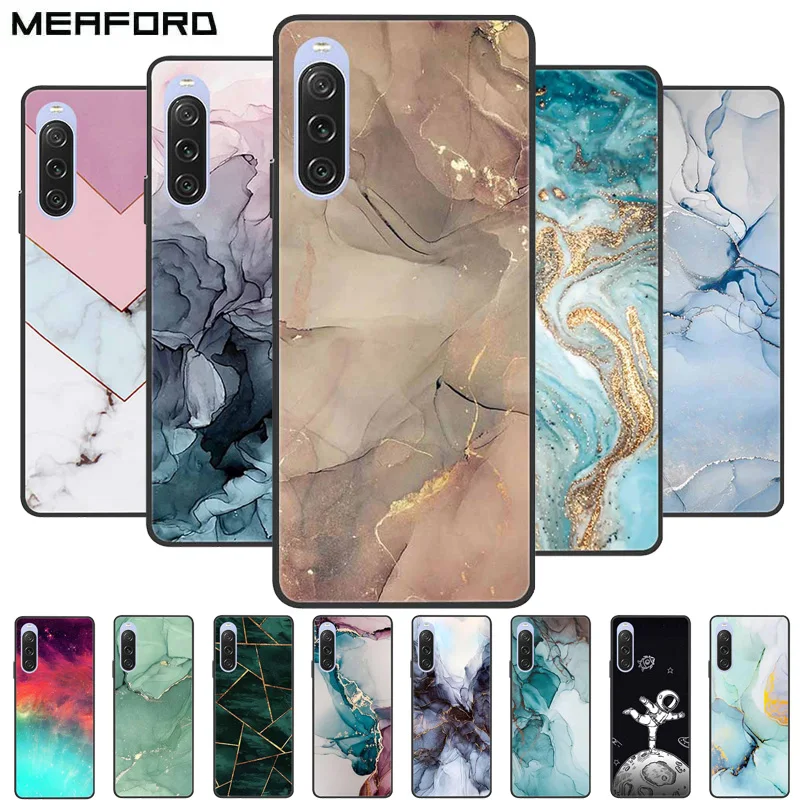 Prípad pre Sony Xperia 10 V / 1 V Cover Nový módny mramorový kremík Soft TPU zadný kryt pre Sony Xperia 10V 1V Pase telefóny CAPA