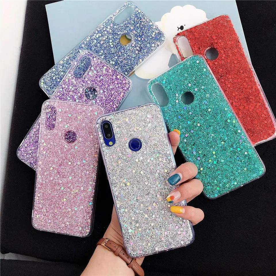 Prípad trblietkových flitrov pre Xiaomi Redmi Poznámka 11 11T Global 10 Pro 9S 9 Pro Max Lite Note 6 7 Pro Mi 8 SE A3 Svetinový silikónový kryt