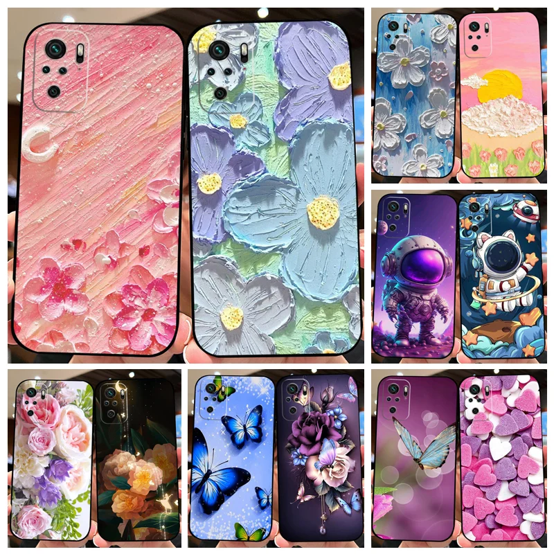 Prípady pre redmi poznámku 10 4G M2101K7AG Kvetinový vzor mäkkého silikónového telefónu pre Xiaomi Redmi Note 10S M2101K7BG Coque Fundas