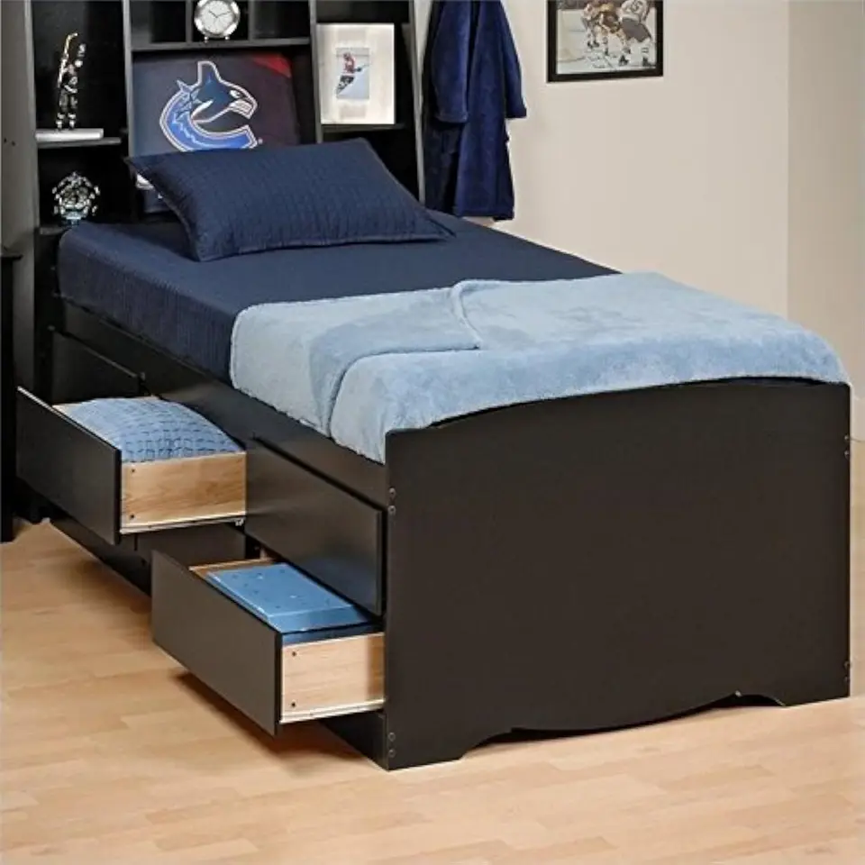 Prípravný kapitán S Twin 6 Zásuvka Tradičná vysoká plošina Storage Bed Funkčné vysoké dvojité posteľ so zásuvkami 76,5 D 41 W 27 H