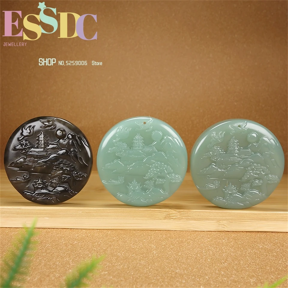 Prírodná Hotan Jade Landscape Poetic a Malebsque Dark Green Pendant Artistic Concept Brand Auto zavesenie pre mužov a ženy