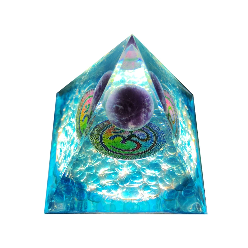 Prírodná ogan pyramídová ozdoba ametyst lopta čistiaca magnetickou poľom Energia pyramídová jogová meditácia Crystal Crystal