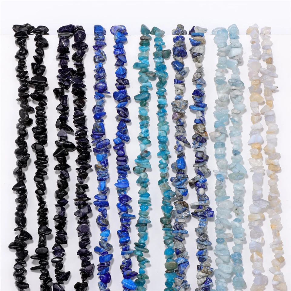 Prírodné 5 až 8 mm nepravidelné čipové korálky Lapis lazuli akvarína Obsidian Gravel Stone Práľ