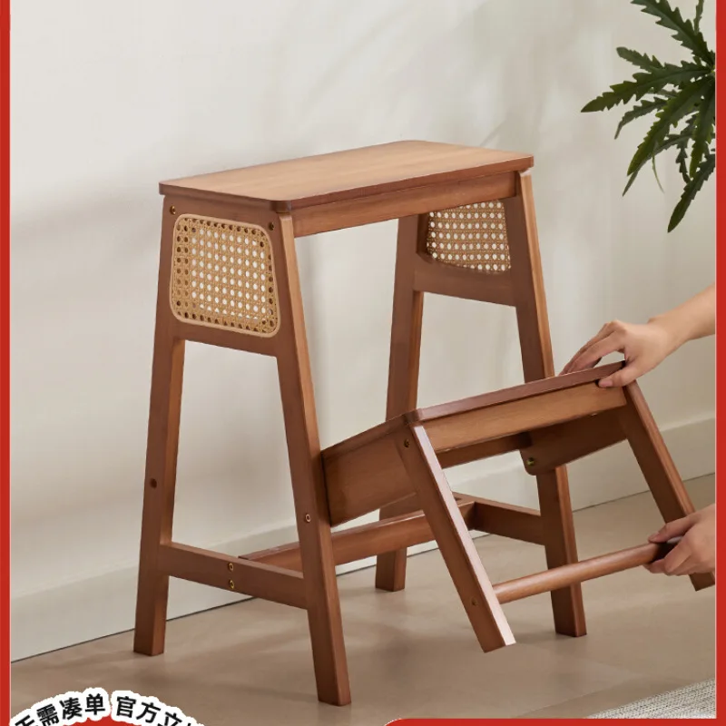 Prírodné bambusové vysoké stoličky kuchyňa Kreatívne ratan tkanie rebríka Flip Storage Storage Stool Stool Multifunkčný 2 -krokový rebrík