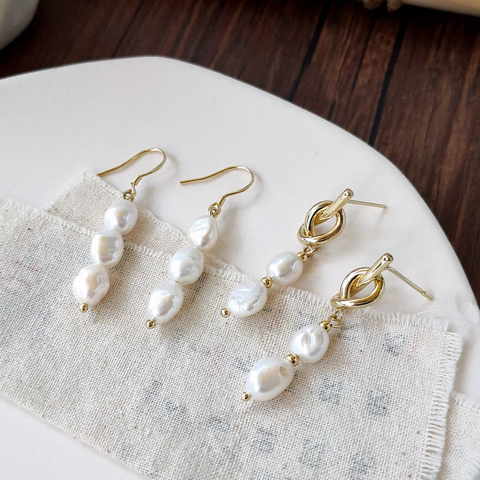 Prírodné barokové sladkovodné perly 14k Zlato Plnené moderné vodné kvapky dizajn Lady Tassel Stud náušnice Svadobné šperky súpravy