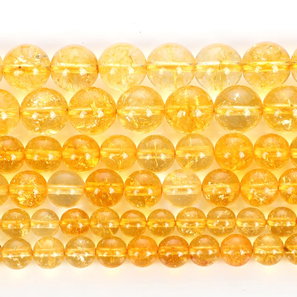 Prírodné citriny Round Stone Práľové korálky pre šperky Tvorba DIY Náramok náhrdelníka 6 mm-10 mm ručne vyrábaný rozperkový korálky Žltý kryštál