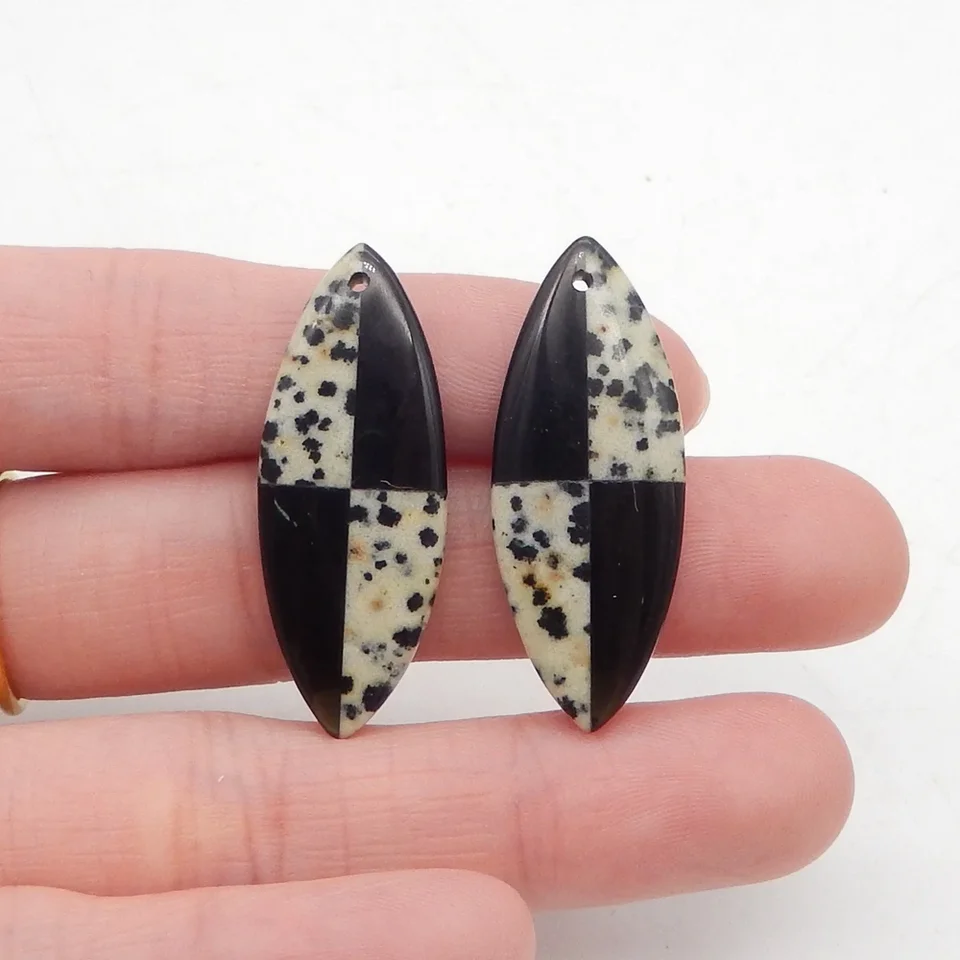 Prírodné dalmatínske Jasper a Obsidian Intarzia Marquise náušnice Ženy Zúčastnené korálik
