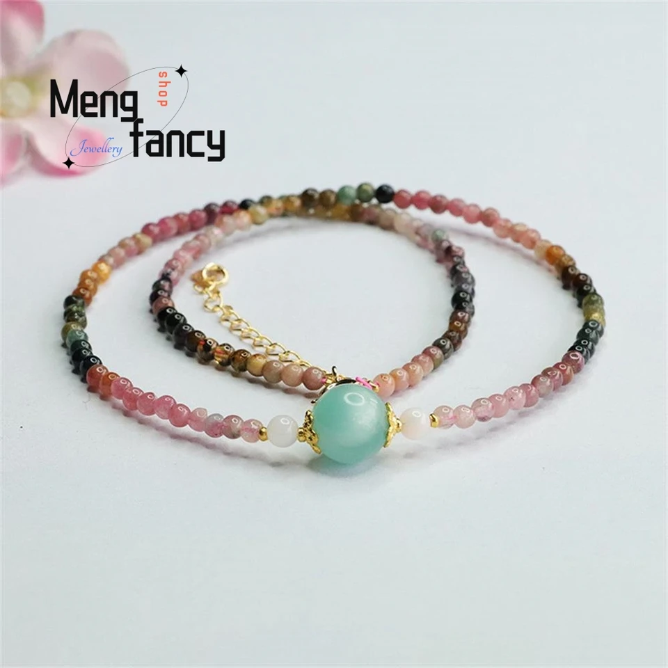 Prírodné dúhové turmalíny vynikajúce elegantné jednoduché vysokokvalitné náhrdelník Hyalit Crystal Colored Fashion Darges Darček