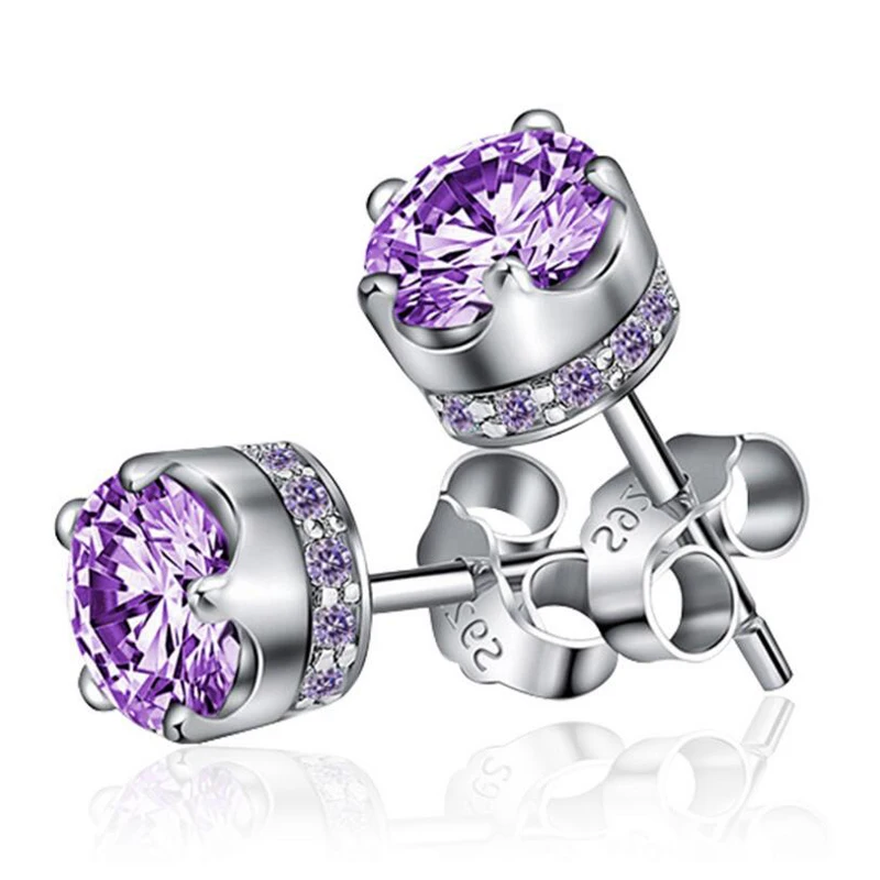 Prírodné fialové náušnice s ametystom pre ženy Real 925 Sterling Silver Crown Crystal Svadobná strana šperky náušnice