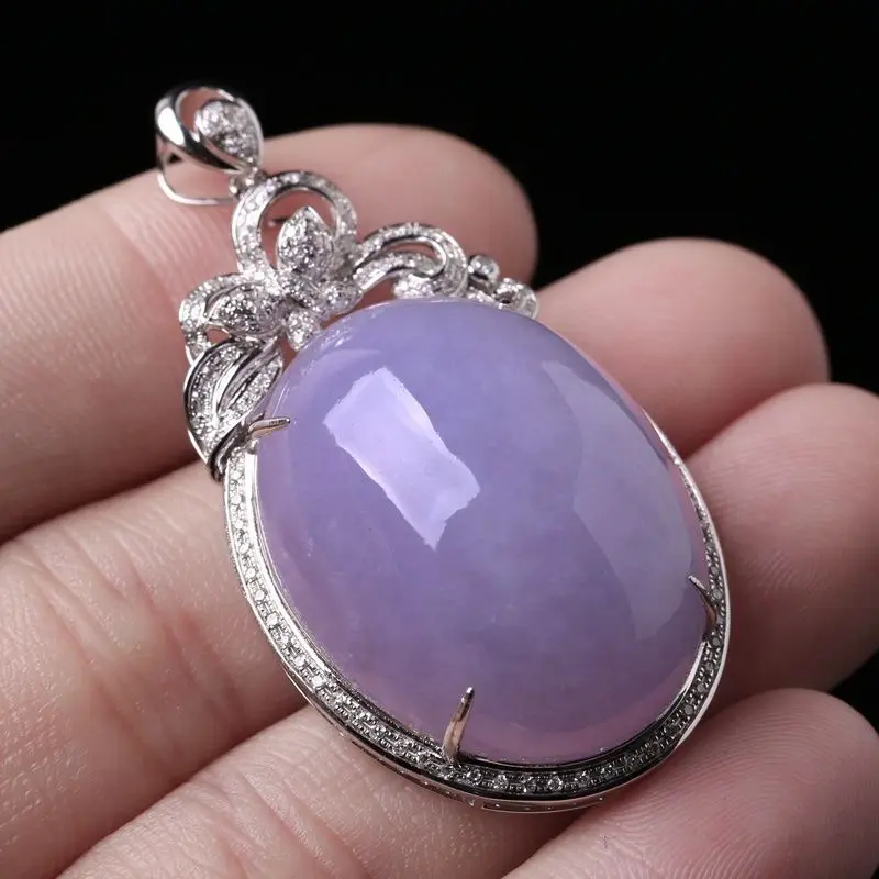 Prírodné jade chalcedony fialové farebné oválny náhrdelník Veľký prívesok na vysokej úrovni luxusné módne zásnubné strieborné šperky pre ženy