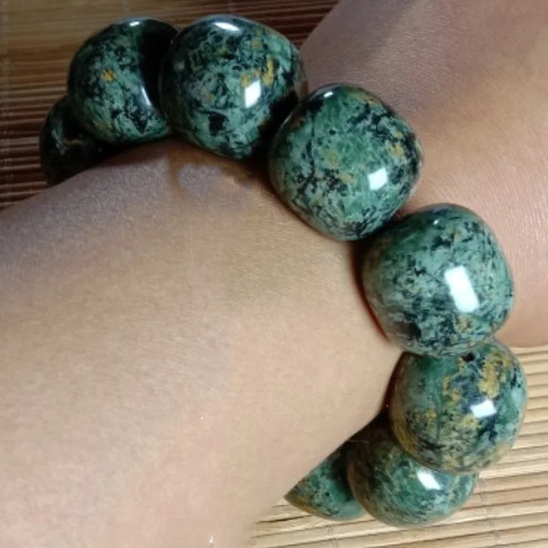 Prírodné jade tibetské medicíny King Stone Serpentine Gold Flower Starý korálkový náramok Men a ženy v zdravotníctve šperky