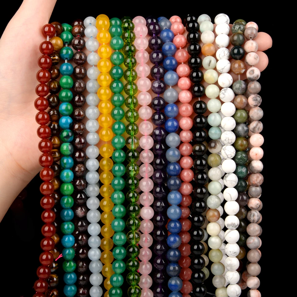 Prírodné kamenné korálky Tiger Eye Agates Amazonity Jades Quartzs Garnet Round Loose Loads pre šperky výroby DIY náramky 4-12 mm