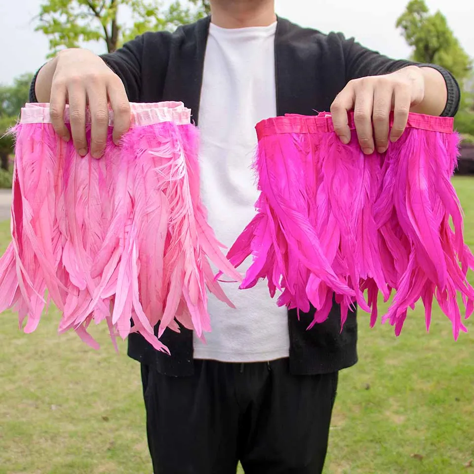 Prírodné kohúty Feathers Fringe Trim-1 yard šitie perie remeselné dekorácia pre DIY Clothing Accessories 10-12inch 25-30 cm