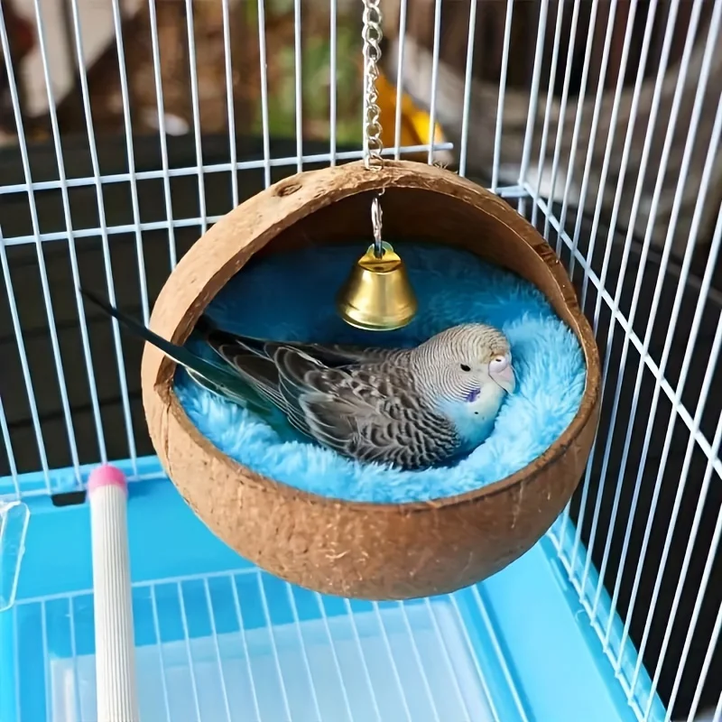 Prírodné kokosové škrupina vtáčie hniezdo Parrot hniezdo Parrot Parrot Box Bird Nest Swing Hammock visiaci prsteň papagáj