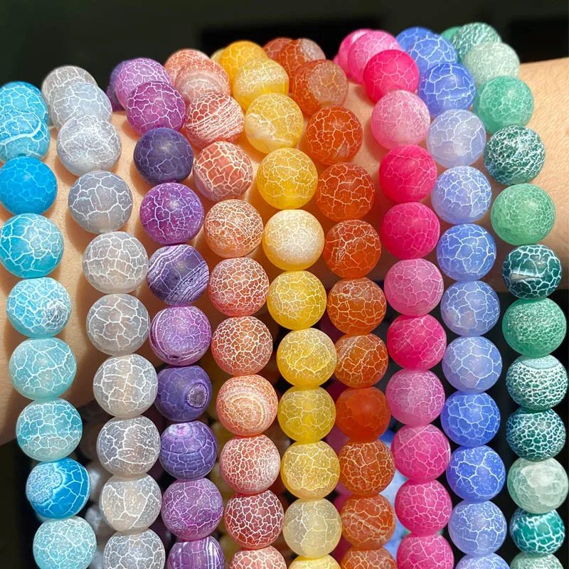 Prírodné koloful Frost Praskané acháty Kamenné guľôčky okrúhle voľné rozperkové guľôčky pre šperky Výroby DIY náramok ručne vyrobené