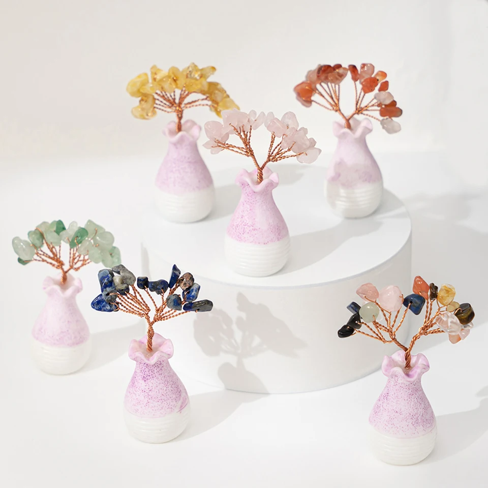 Prírodné krištáľové bohatstvo Váza Váza základňa Crystal Tree Home Crafts Multifarebné kremeň Reiki liečivé meditačné dekorácie