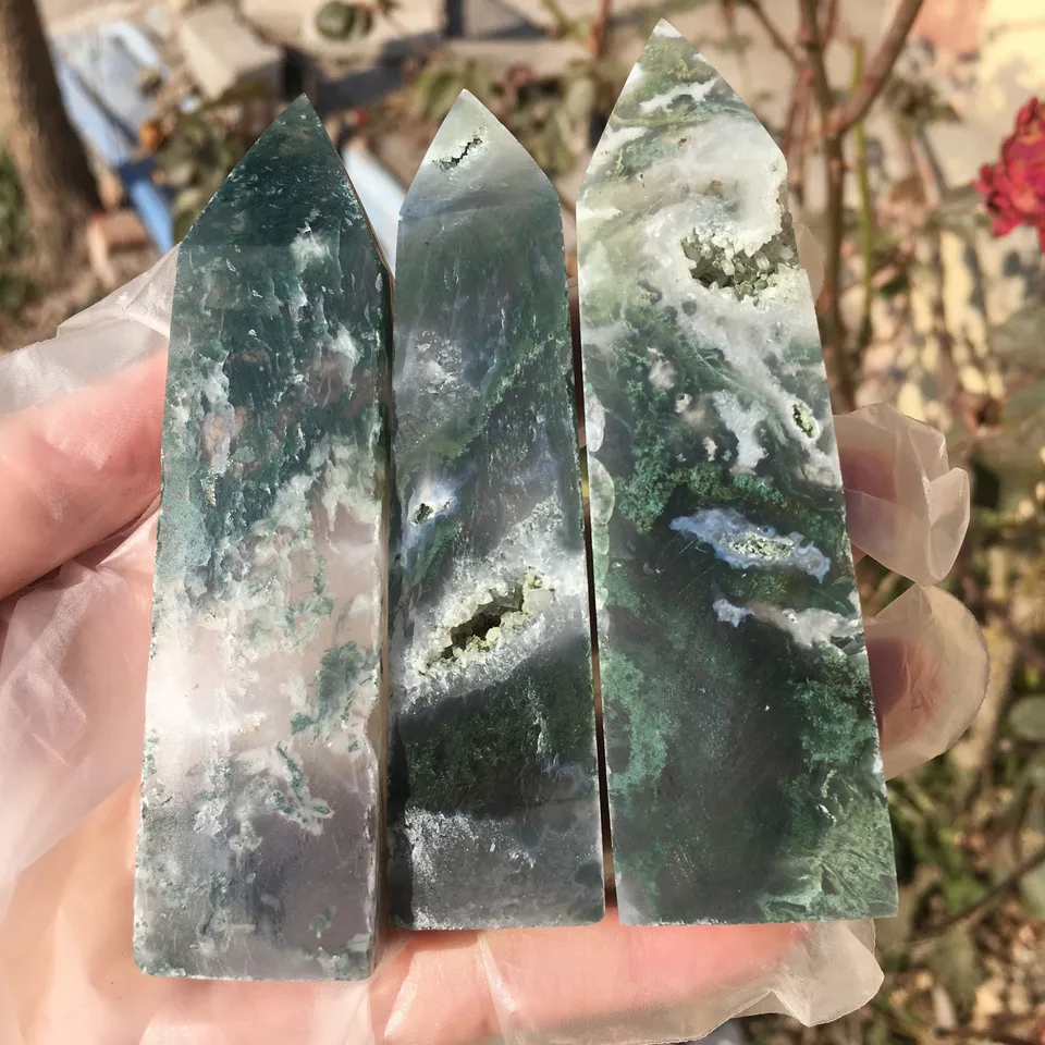 Prírodné kryštály Liečivé kamene prútik Gemstone Druzy Moss Achate Crystal Point Tower na dekoráciu