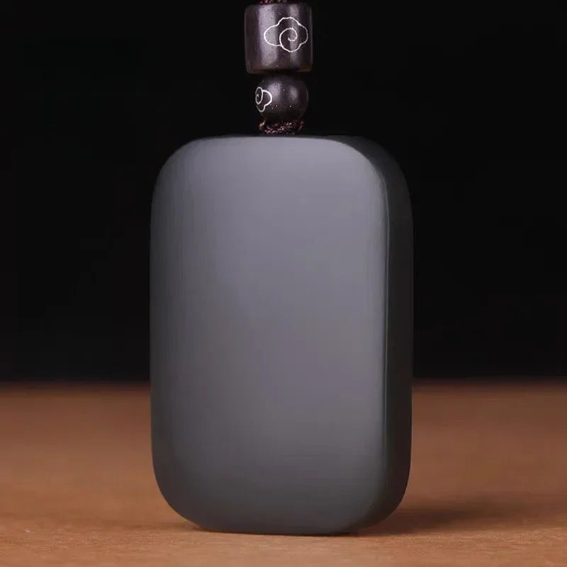 Prírodné nefritové jade čierne prázdne prívesky s lanovým reťazcom hetian jade obdĺžnikové kúzla náhrdelník Men Ženy Šťastné amulety darčeky