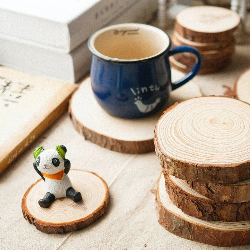 Prírodné okrúhle drevené plátky šálka podložky Coaster Tea Kávové kávové nápoje držiak pre DIY Taveware odolný kuchynský dom