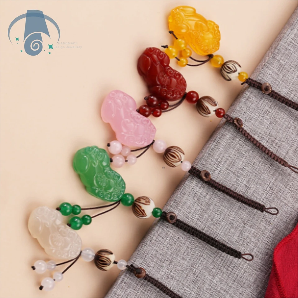 Prírodné prívesky na prírodné acháty Jade Pixiu Keychains