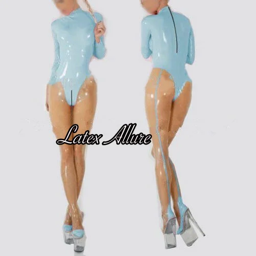 Prírodné ručne vyrobené 100% latexové gumové kapsuty horúca a sexy tesná pokožka One Piece kombinéza späť a rozkrok zipsu Clubwear XS do xxxl