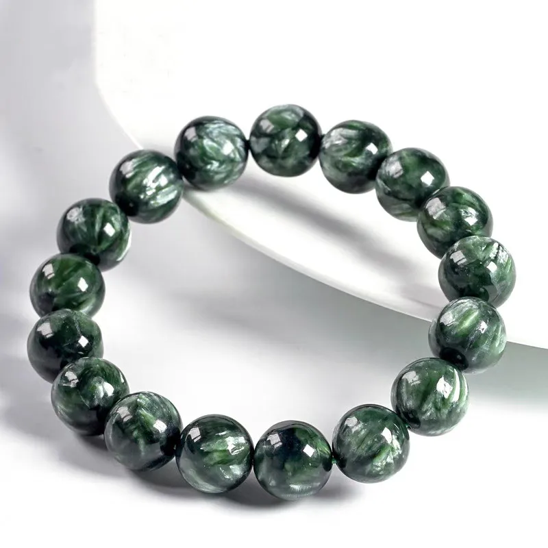 Prírodné zelené serafinitové korálky náramok Ženy Men Gemstone Seraphinit Serafinit Bracelet 8 mm 9 mm 11 mm 12 mm 13 mm 14 mm aaaaaa